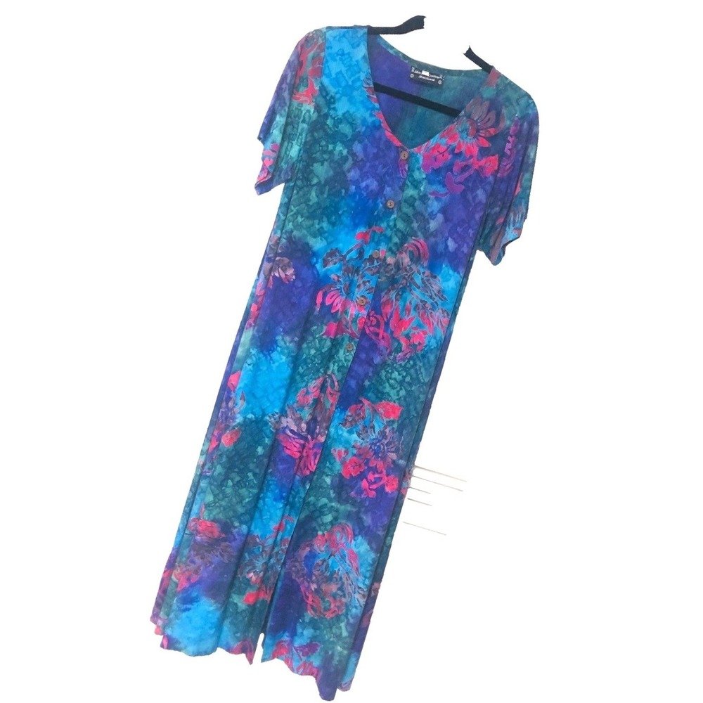 Silver Moon‎ Kimono Duster Hawaiian USA Artsy Beach Coastal Abstract Womens M